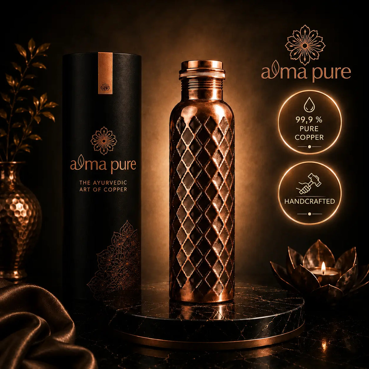 Alma Pure™ Diamond – 99.9% Pure Copper Bottle