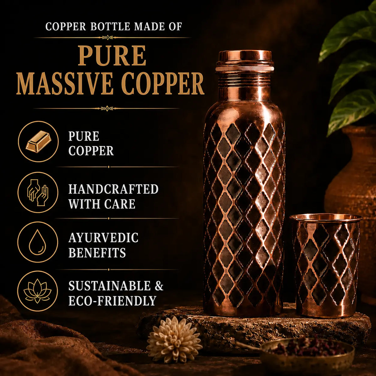 Alma Pure™ Diamond – 99.9% Pure Copper Bottle