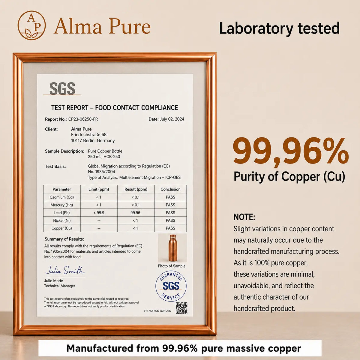 Alma Pure™ Diamond – 99.9% Pure Copper Bottle