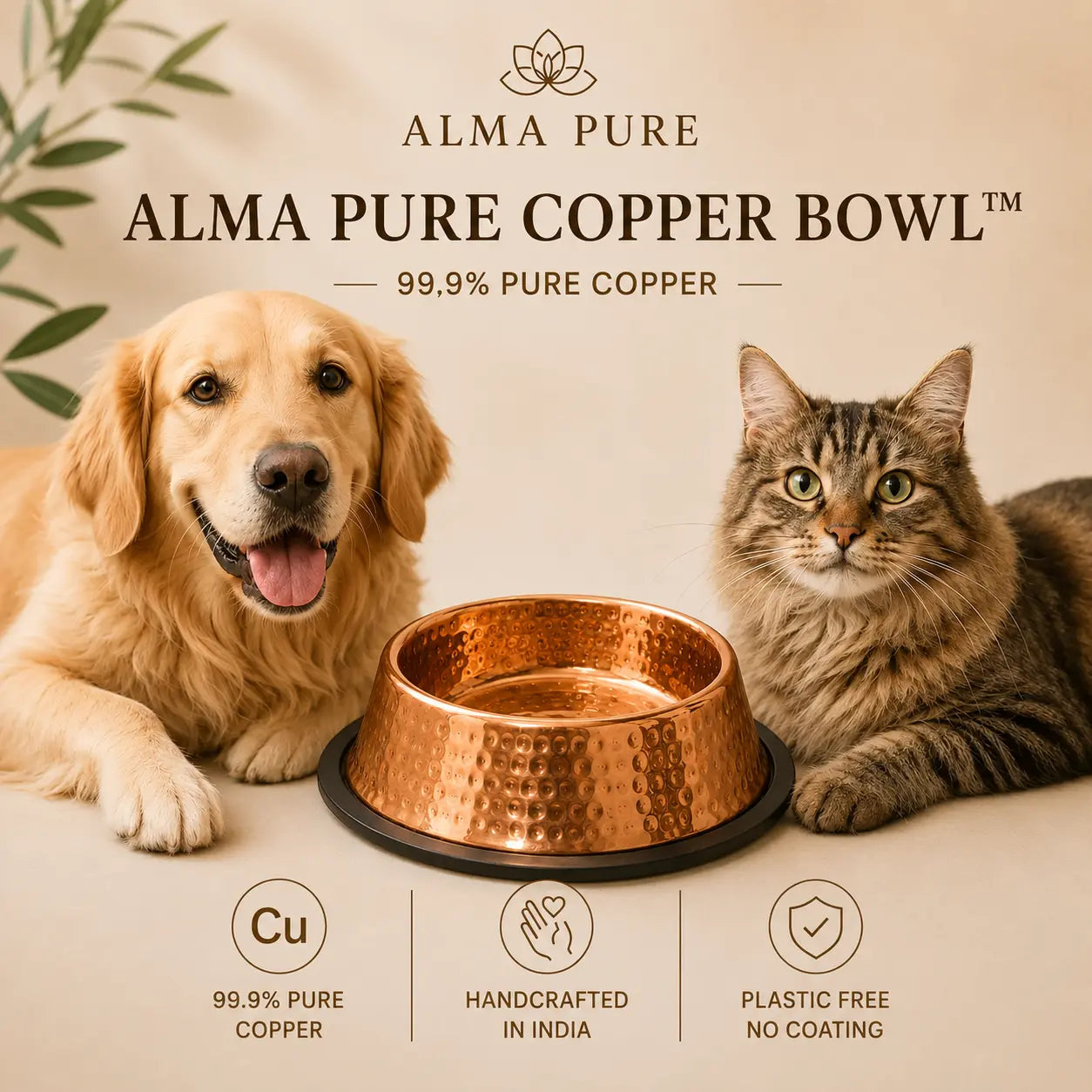 Alma Pure™ – 99.9% Pure Copper Bowl for Dogs & Cats