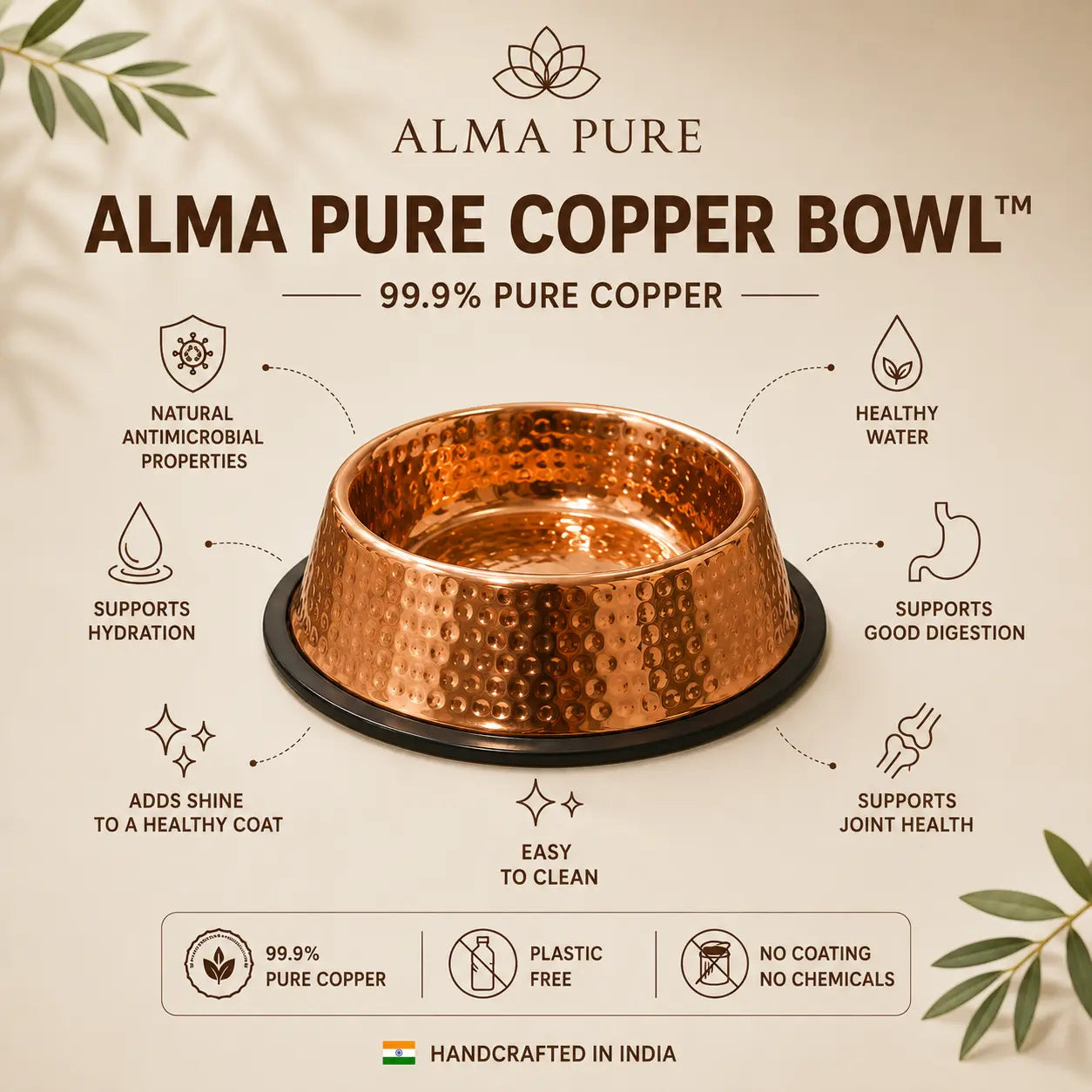 Alma Pure™ – 99.9% Pure Copper Bowl for Dogs & Cats