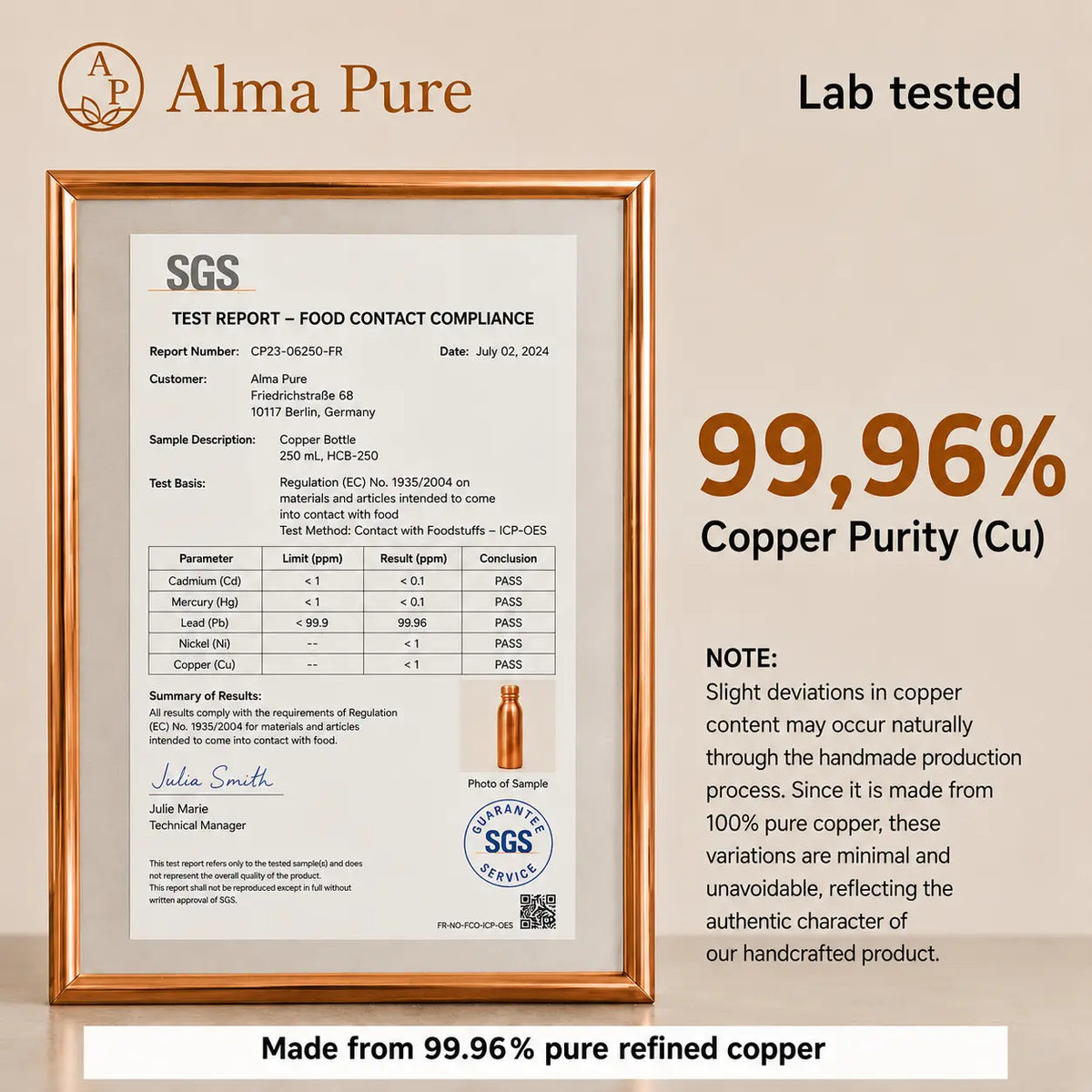 Alma Pure™ Diamond – 99.9% Pure Copper Cup