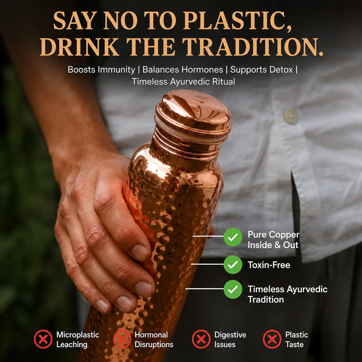 Alma Pure™ – Hammered Copper Bottle for Naturally Pure Water