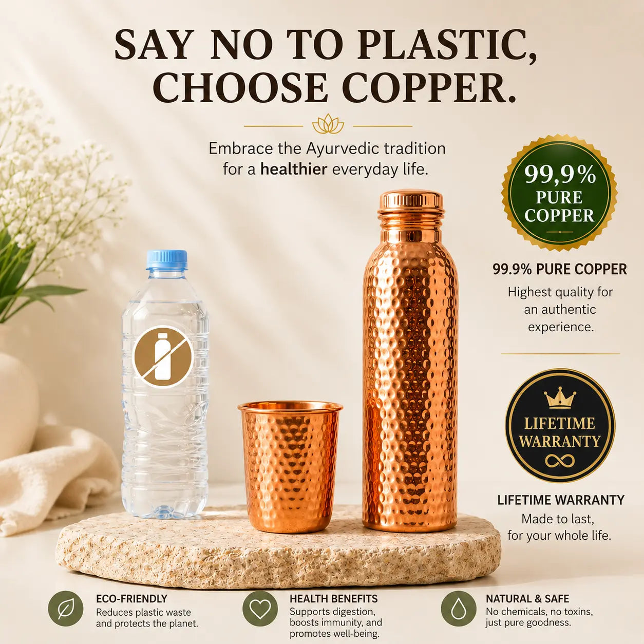 Alma Pure™ – Hammered Copper Bottle for Naturally Pure Water