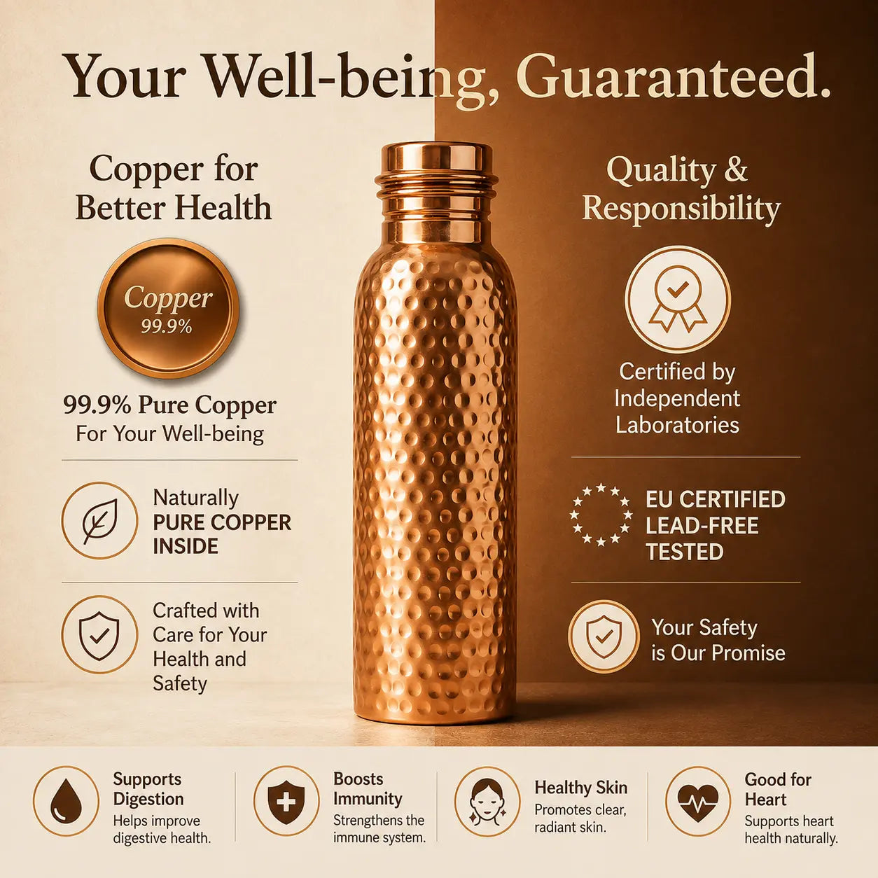 Alma Pure™ – Hammered Copper Bottle for Naturally Pure Water